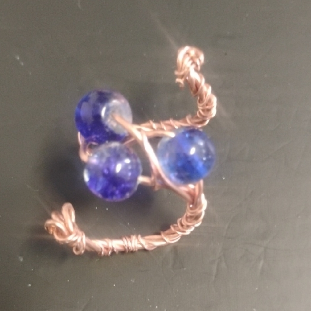 Handmade Elegant Blue Wire-Wrapped Ring